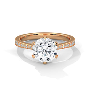2 Carat Round Cut Lab Grown Diamond Engagement Ring on Hand – Six-Prong Pavé Band | Luzora Jewels