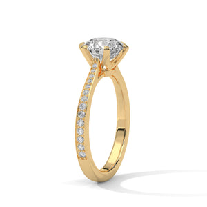 2 Carat Round Cut Lab Grown Diamond Engagement Ring in Yellow Gold – Six-Prong Pavé Band | Luzora Jewels