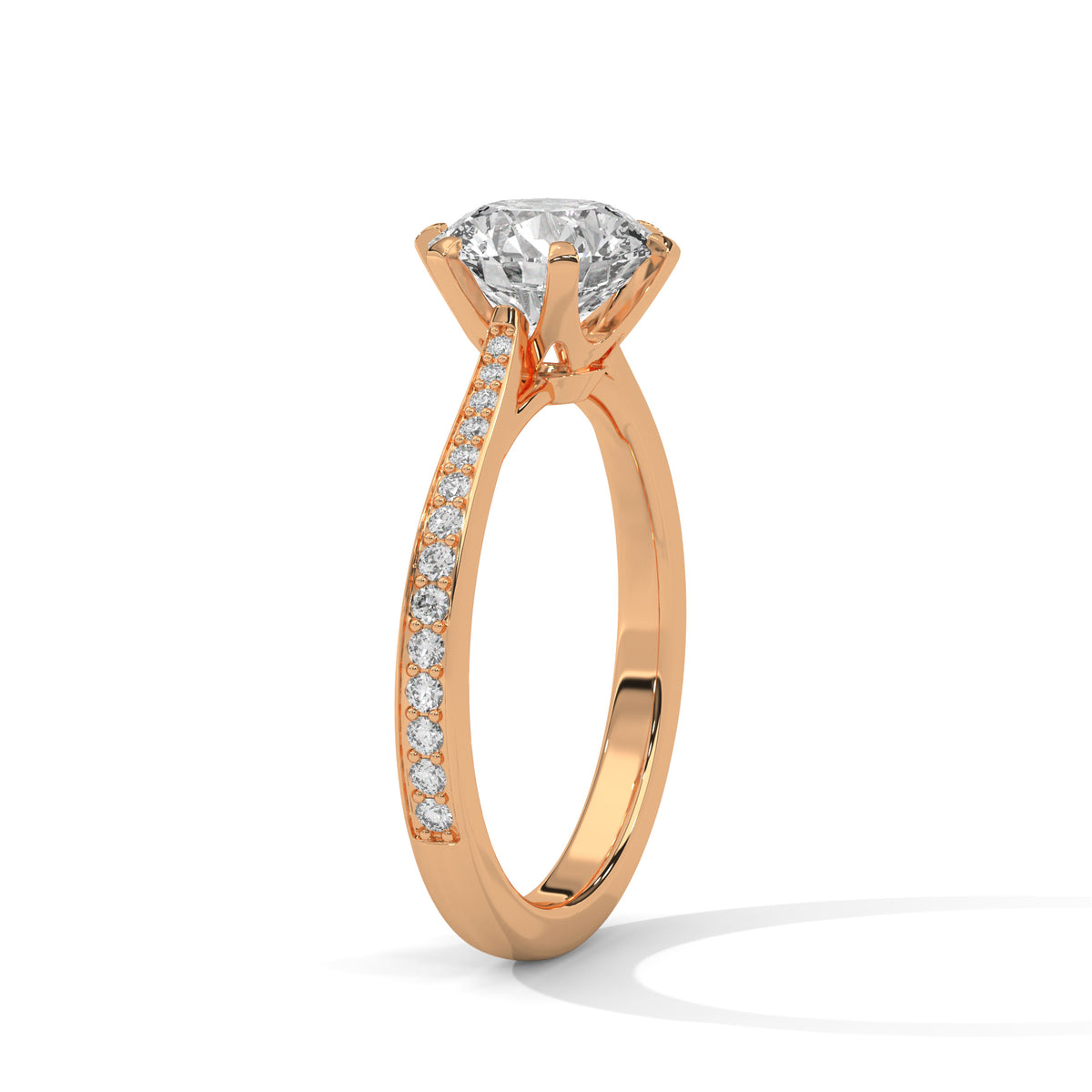 2 Carat Round Cut Lab Grown Diamond Engagement Ring in White Gold – Six-Prong Pavé Band | Luzora Jewels
