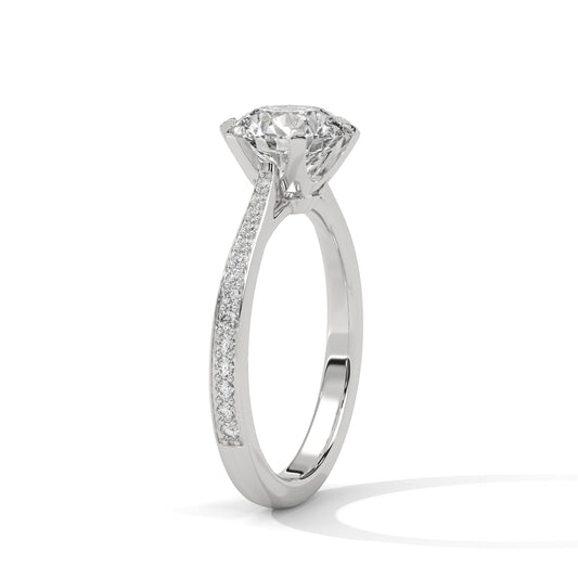 2 Carat Round Cut Lab Grown Diamond Engagement Ring in Rose Gold – Six-Prong Pavé Band | Luzora Jewels