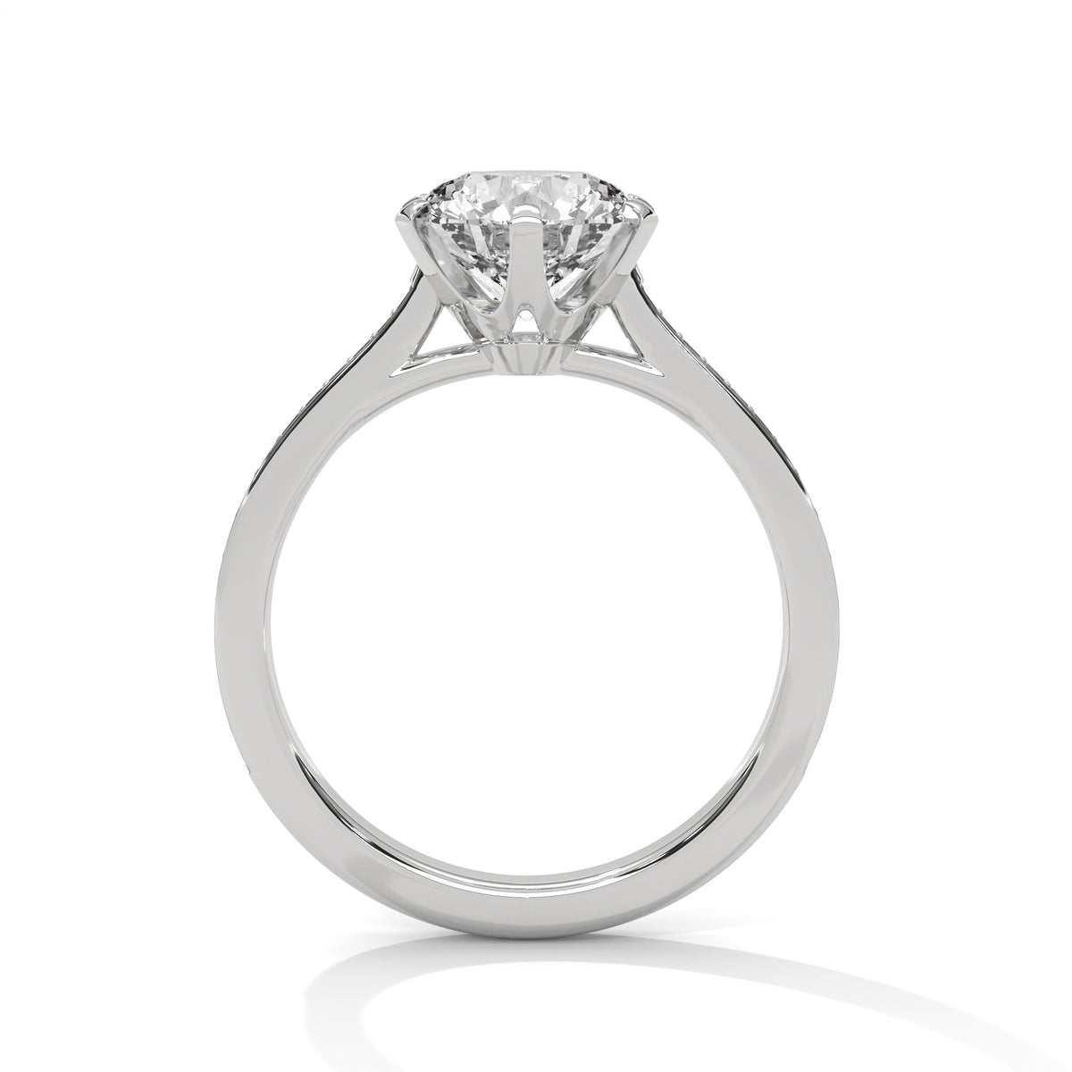 2 Carat Round Cut Lab Grown Diamond Engagement Ring in White Gold – Six-Prong Pavé Band | Luzora Jewels