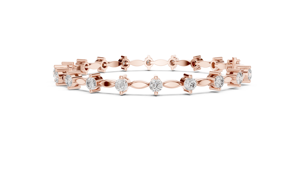 Rose gold marquise link diamond bracelet, side view