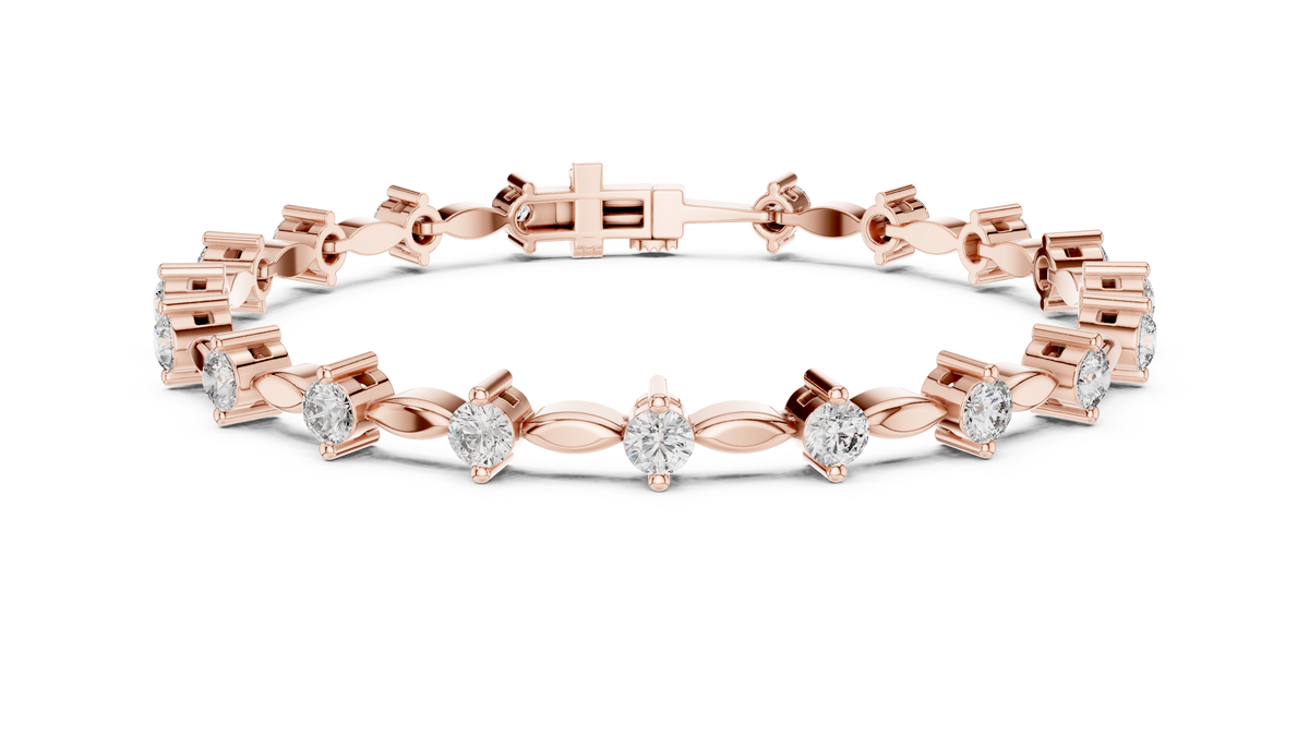 Rose gold 2.09 ct marquise link diamond bracelet, front view