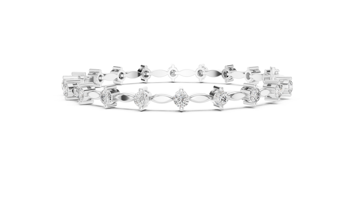 White gold marquise link diamond bracelet, side view