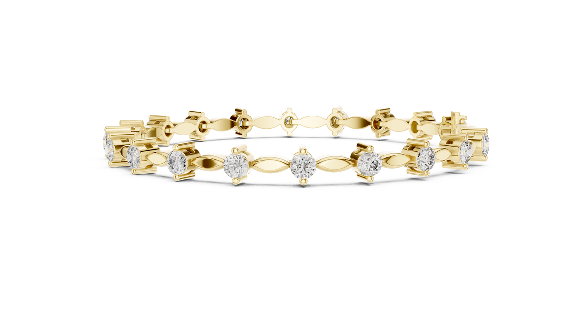 Yellow gold marquise link diamond bracelet, side view