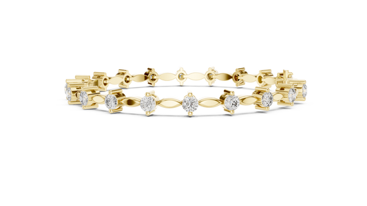 Yellow gold marquise link diamond bracelet, side view