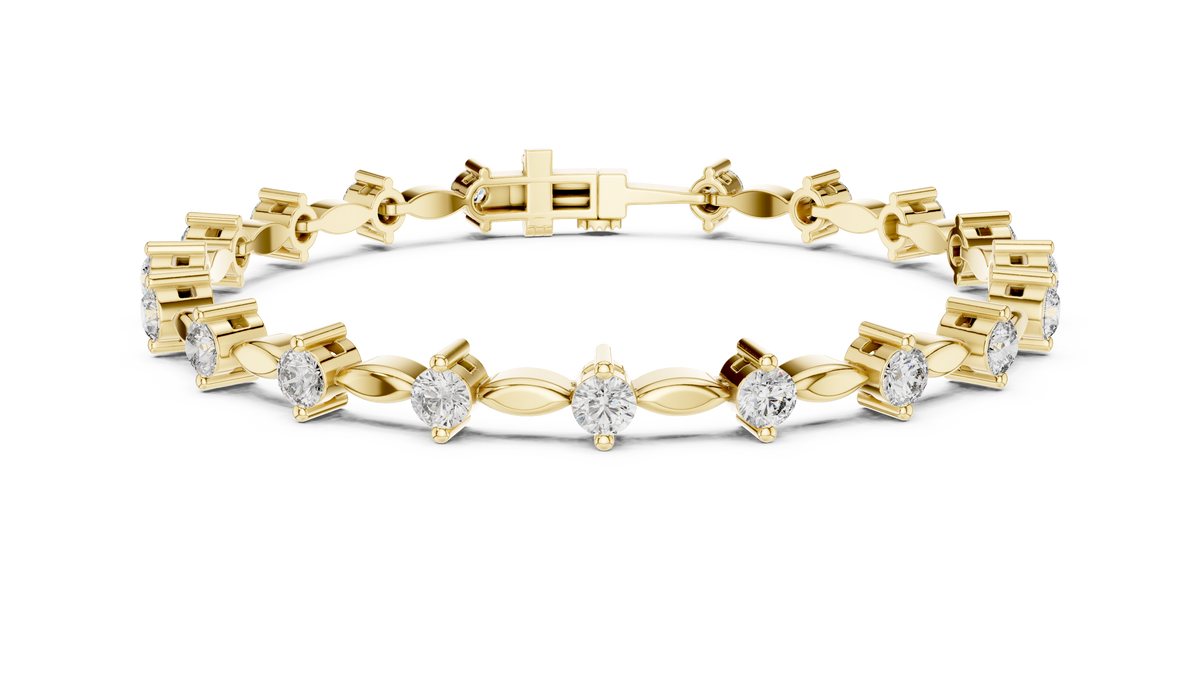 Yellow gold 2.09 ct marquise link diamond bracelet, front view