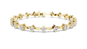 Yellow gold 2.09 ct marquise link diamond bracelet, front view