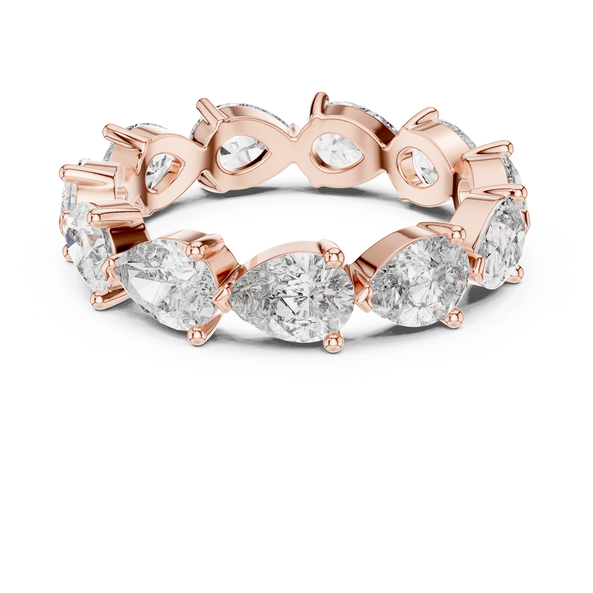 3 CT Pear Cut Lab Grown Diamond Eternity Ring in rose gold — front view by Luzora Jewels