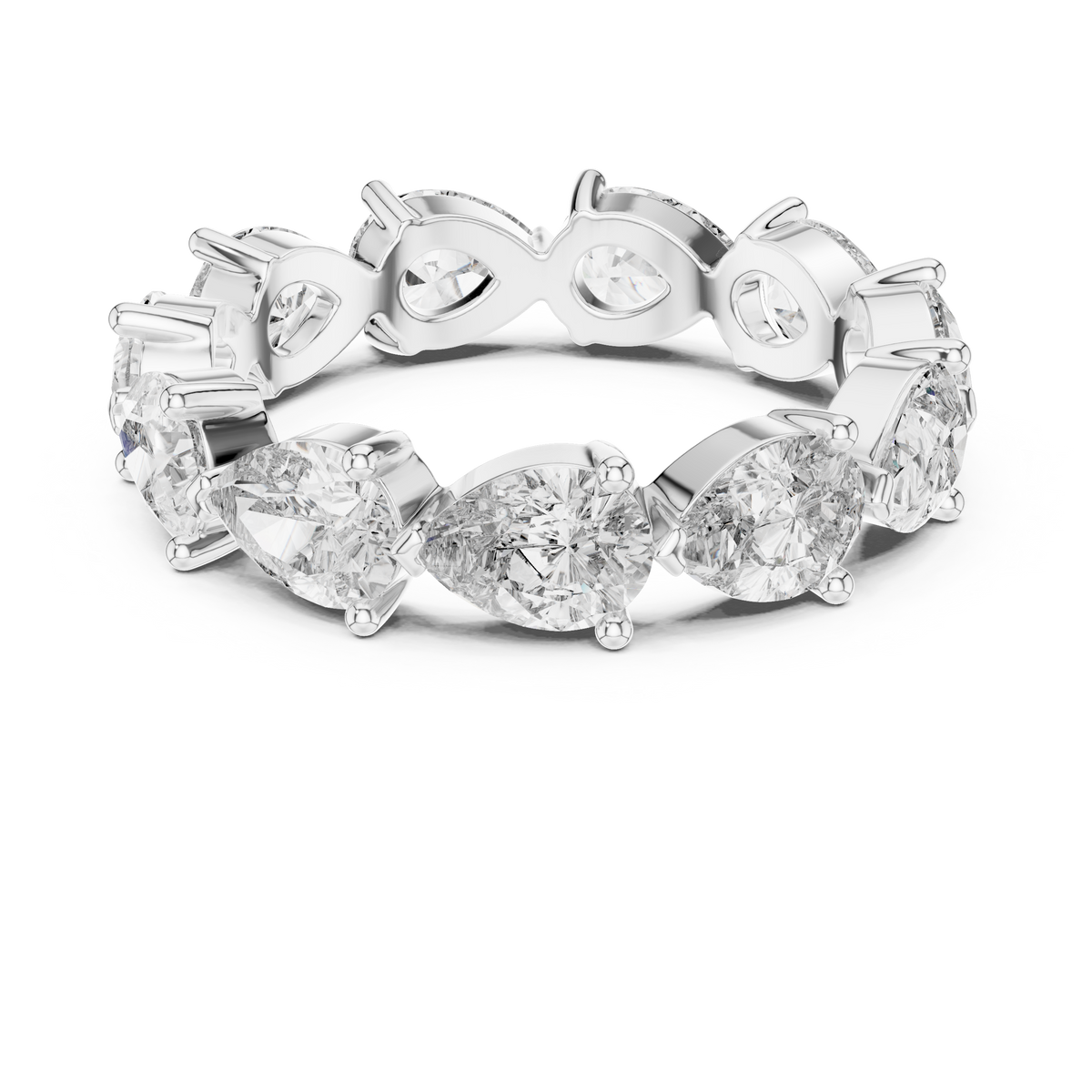 3 CT Pear Cut Lab Grown Diamond Eternity Ring in white gold — front view by Luzora Jewels