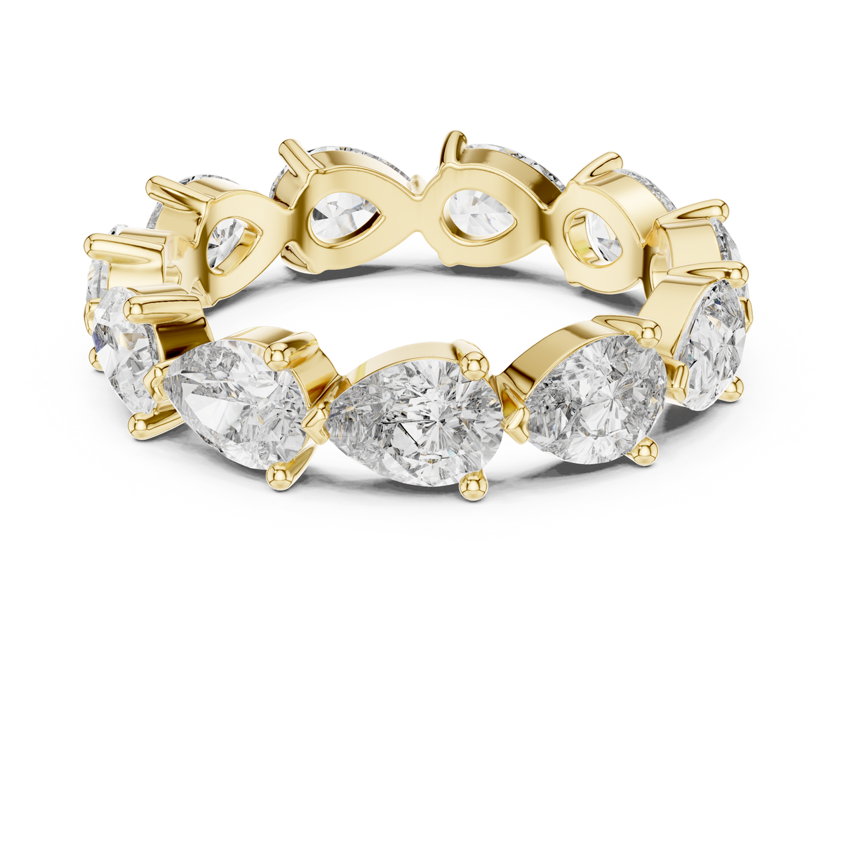 3 CT Pear Cut Lab Grown Diamond Eternity Ring in yellow gold — front view by Luzora Jewels