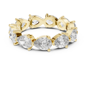 3 CT Pear Cut Lab Grown Diamond Eternity Ring in yellow gold — front view by Luzora Jewels