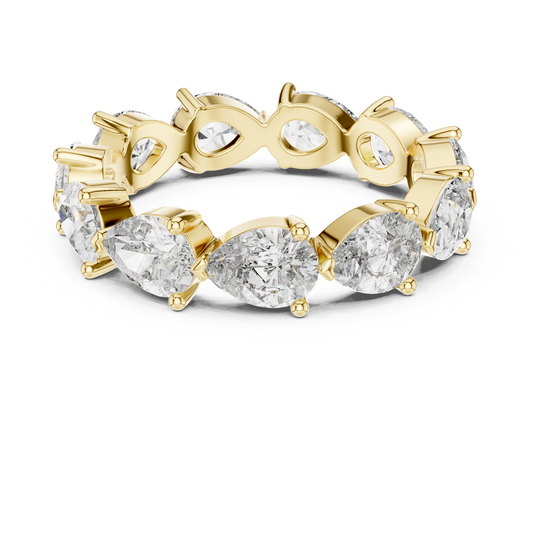 3 CT Pear Cut Lab Grown Diamond Eternity Ring in yellow gold — front view by Luzora Jewels