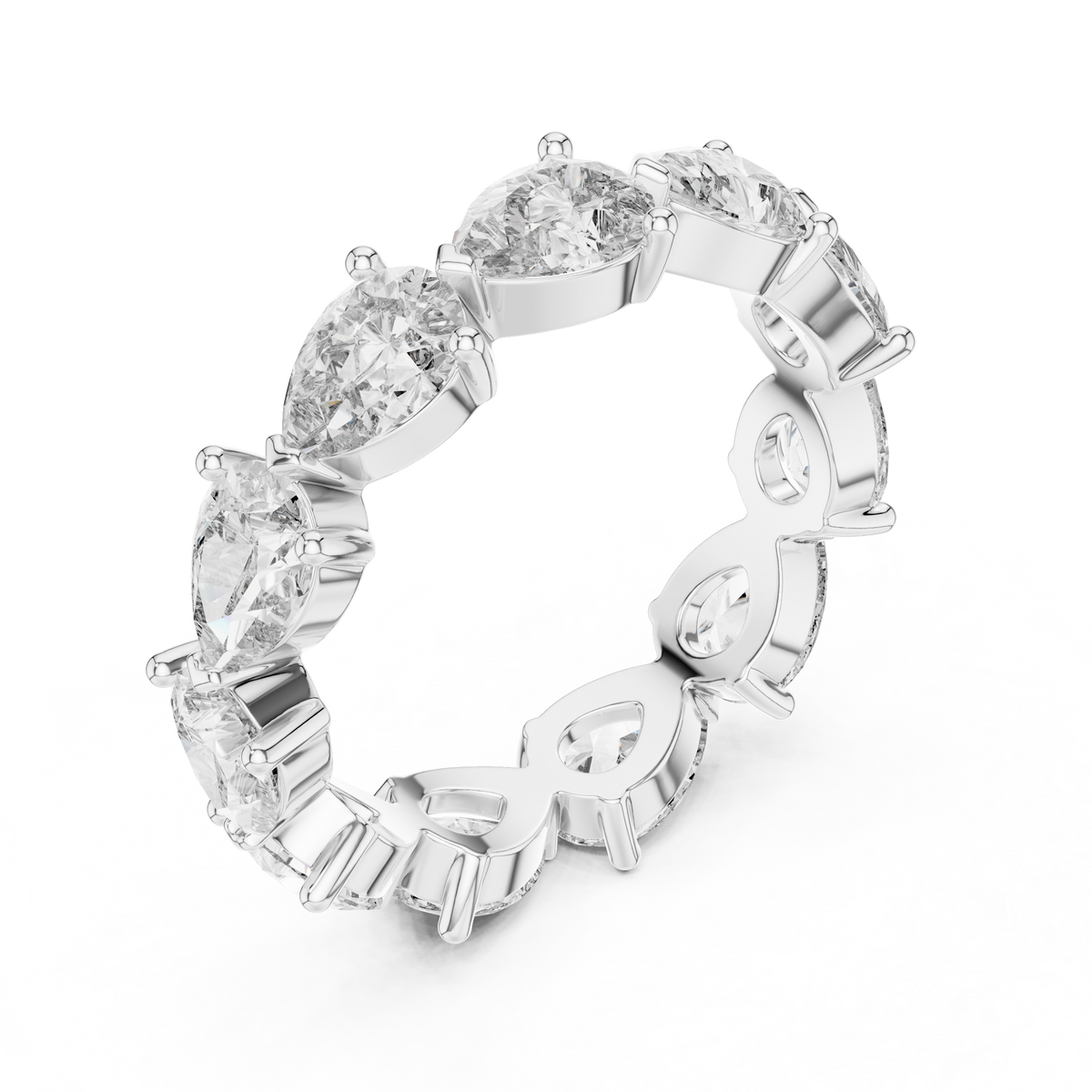 3 CT Pear Cut Lab Grown Diamond Eternity Ring in white gold — angled view by Luzora Jewels