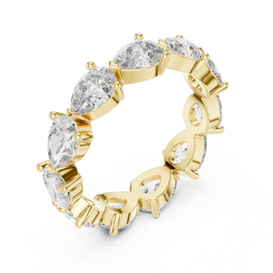 3 CT Pear Cut Lab Grown Diamond Eternity Ring in yellow gold — angled view by Luzora Jewels