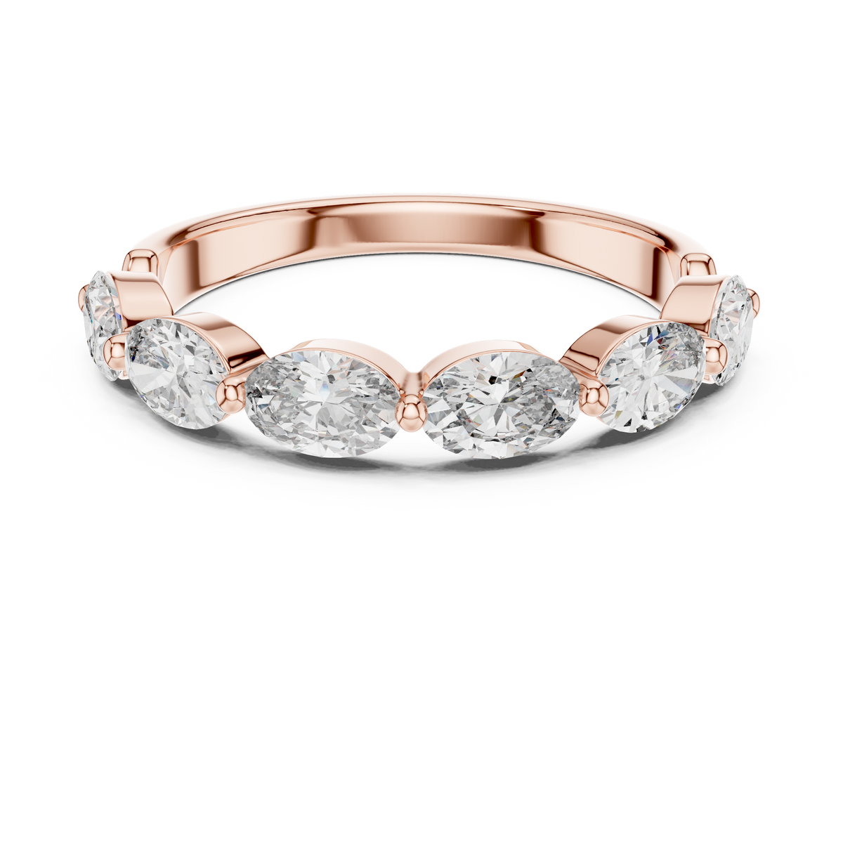 1.5 CT Oval East-West Lab Grown Diamond Wedding Band in rose gold — front view by Luzora Jewels