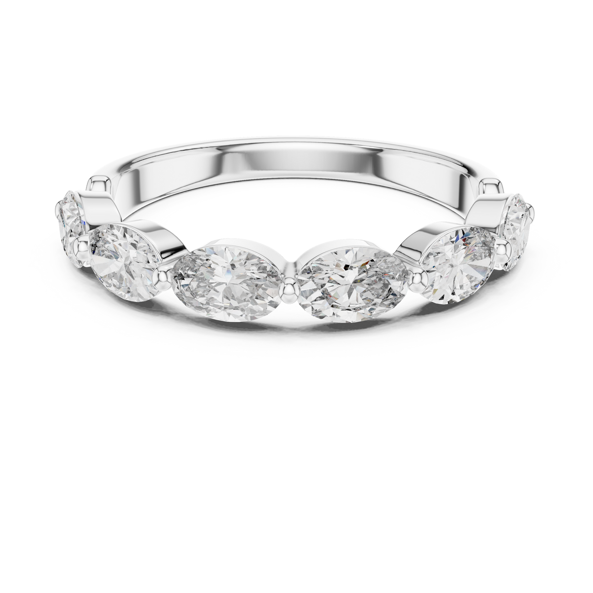 1.5 CT Oval East-West Lab Grown Diamond Wedding Band in white gold — front view by Luzora Jewels