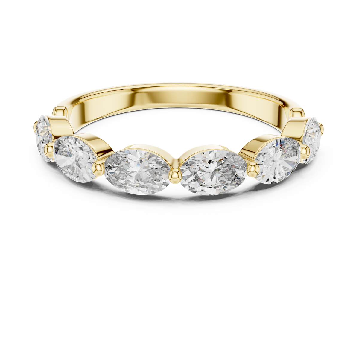 1.5 CT Oval East-West Lab Grown Diamond Wedding Band in yellow gold — front view by Luzora Jewels