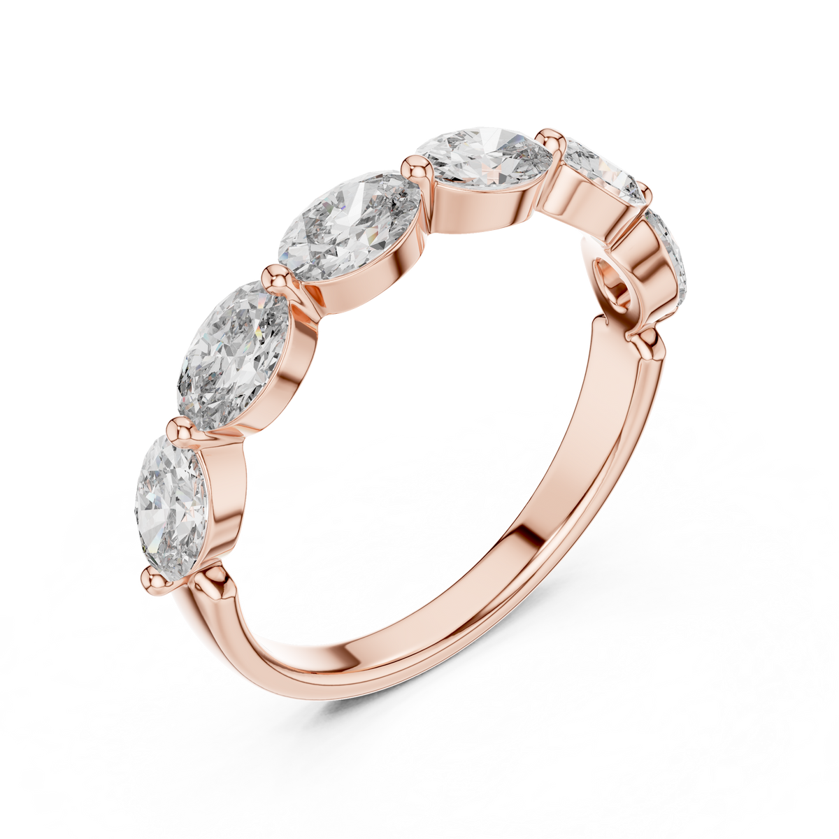 1.5 CT Oval East-West Lab Grown Diamond Wedding Band in rose gold — angled view by Luzora Jewels