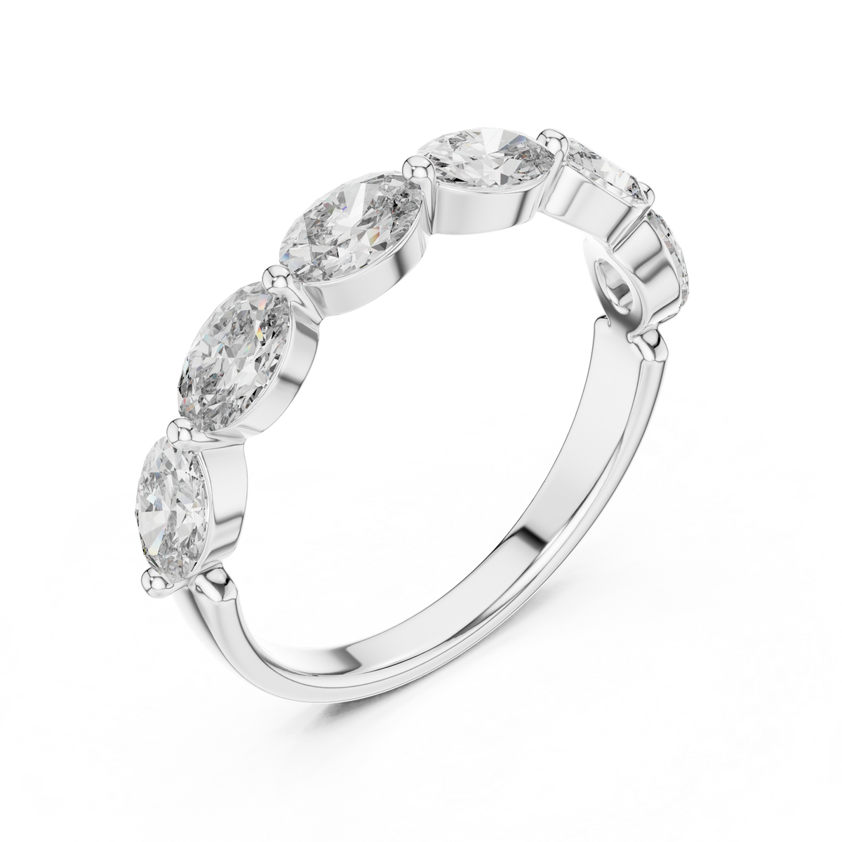 1.5 CT Oval East-West Lab Grown Diamond Wedding Band in white gold — angled view by Luzora Jewels