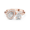 1 CT Toi et Moi Pear & Round Lab Grown Diamond Ring in rose gold — front view by Luzora Jewels