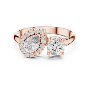 1 CT Toi et Moi Pear & Round Lab Grown Diamond Ring in rose gold — front view by Luzora Jewels