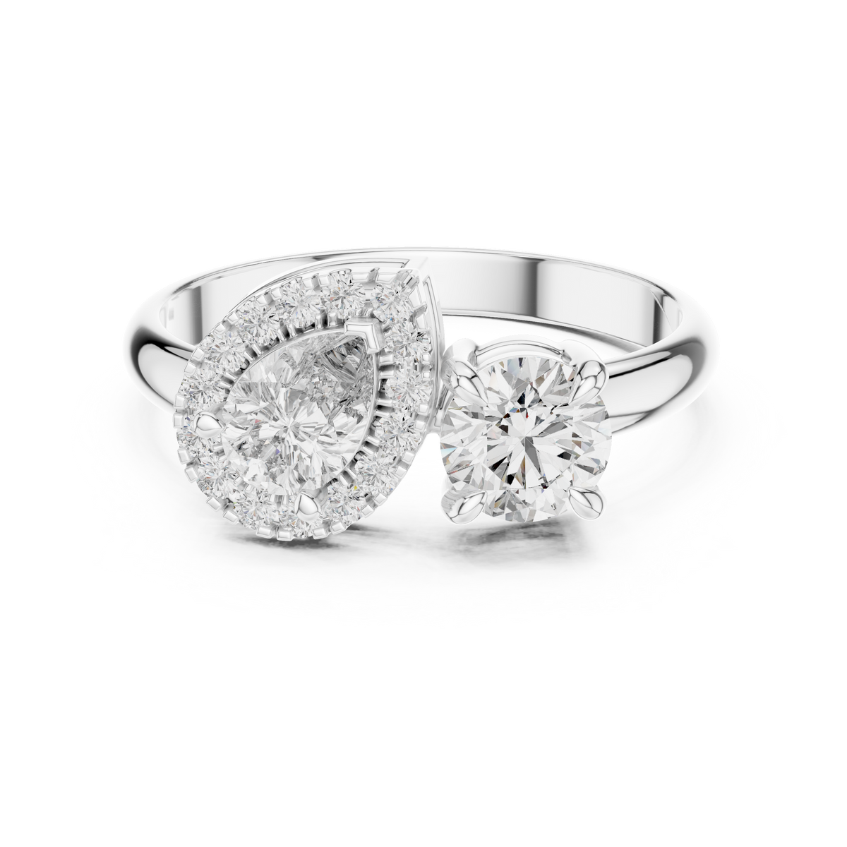 1 CT Toi et Moi Pear & Round Lab Grown Diamond Ring in white gold — front view by Luzora Jewels