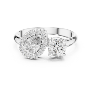 1 CT Toi et Moi Pear & Round Lab Grown Diamond Ring in white gold — front view by Luzora Jewels