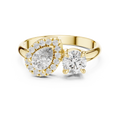 1 CT Toi et Moi Pear & Round Lab Grown Diamond Ring in yellow gold — front view by Luzora Jewels