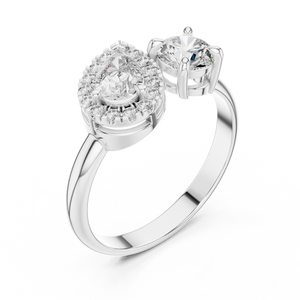 1 CT Toi et Moi Pear & Round Lab Grown Diamond Ring in white gold — angled view by Luzora Jewels