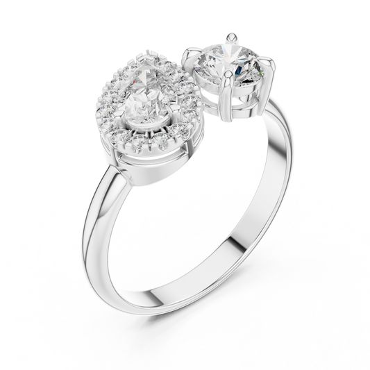 1 CT Toi et Moi Pear & Round Lab Grown Diamond Ring in white gold — angled view by Luzora Jewels