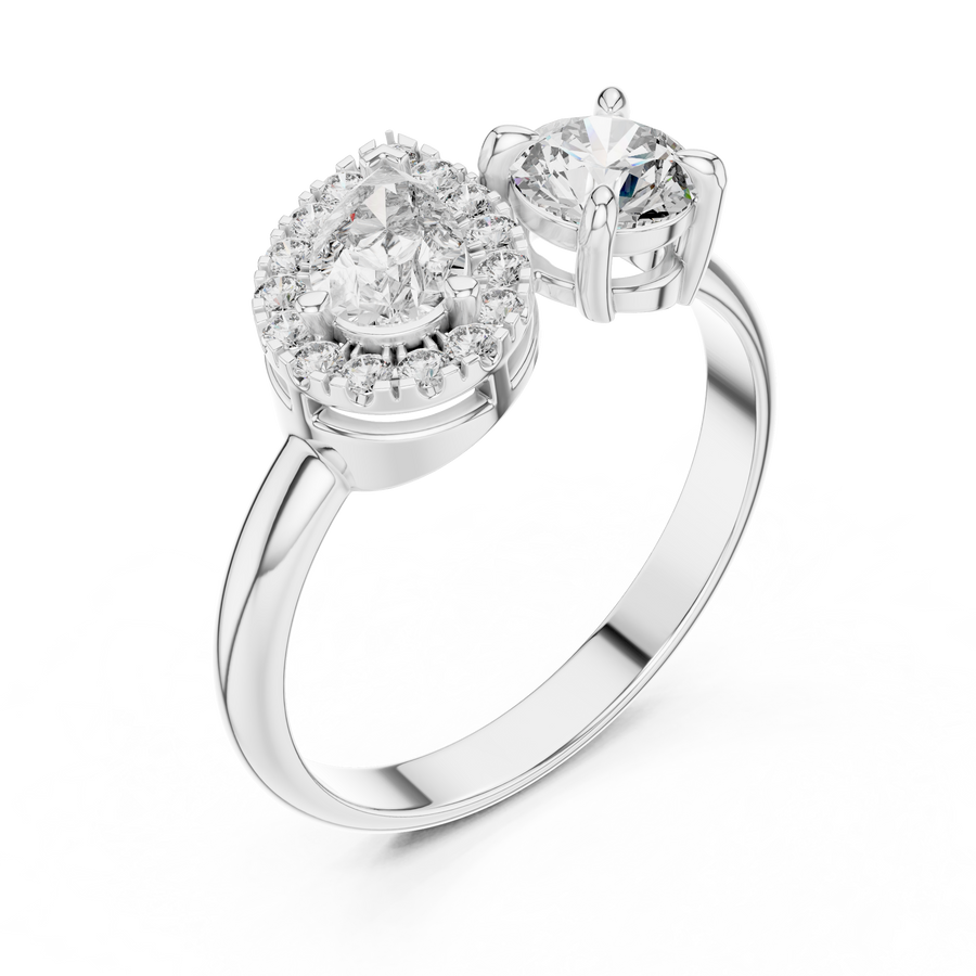1 CT Toi et Moi Pear & Round Lab Grown Diamond Ring in white gold — angled view by Luzora Jewels