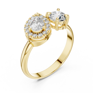 1 CT Toi et Moi Pear & Round Lab Grown Diamond Ring in yellow gold — angled view by Luzora Jewels