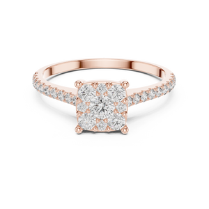 0.6 CT Cushion Cluster Lab Grown Diamond Engagement Ring in rose gold — front view by Luzora Jewels