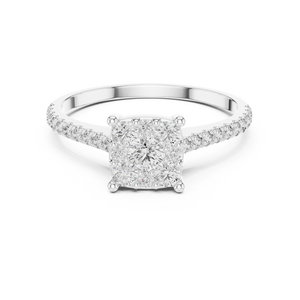 0.6 CT Cushion Cluster Lab Grown Diamond Engagement Ring in white gold — front view by Luzora Jewels