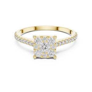 0.6 CT Cushion Cluster Lab Grown Diamond Engagement Ring in yellow gold — front view by Luzora Jewels