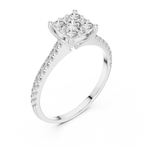 0.6 CT Cushion Cluster Lab Grown Diamond Engagement Ring in white gold — angled view by Luzora Jewels