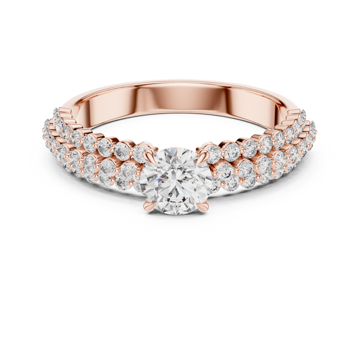 0.5 CT Round Lab Grown Diamond Pave Band Engagement Ring in rose gold — front view by Luzora Jewels