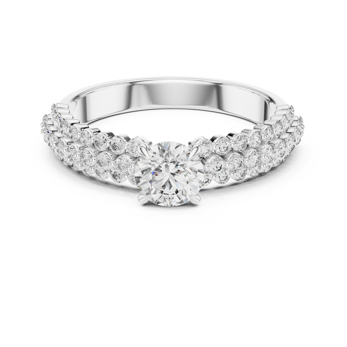0.5 CT Round Lab Grown Diamond Pave Band Engagement Ring in white gold — front view by Luzora Jewels