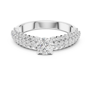 0.5 CT Round Lab Grown Diamond Pave Band Engagement Ring in white gold — front view by Luzora Jewels