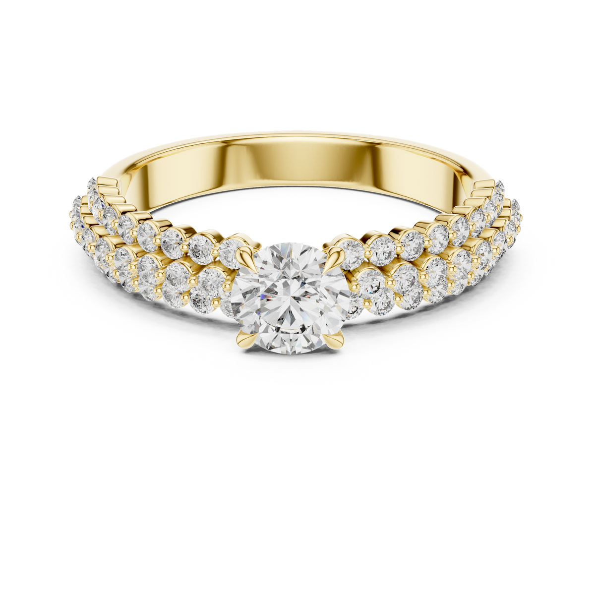 0.5 CT Round Lab Grown Diamond Pave Band Engagement Ring in yellow gold — front view by Luzora Jewels