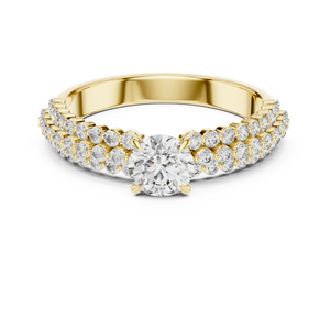 0.5 CT Round Lab Grown Diamond Pave Band Engagement Ring in yellow gold — front view by Luzora Jewels