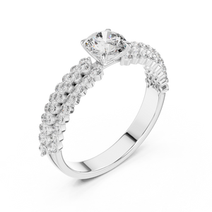 0.5 CT Round Lab Grown Diamond Pave Band Engagement Ring in white gold — angled view by Luzora Jewels