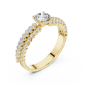 0.5 CT Round Lab Grown Diamond Pave Band Engagement Ring in yellow gold — angled view by Luzora Jewels