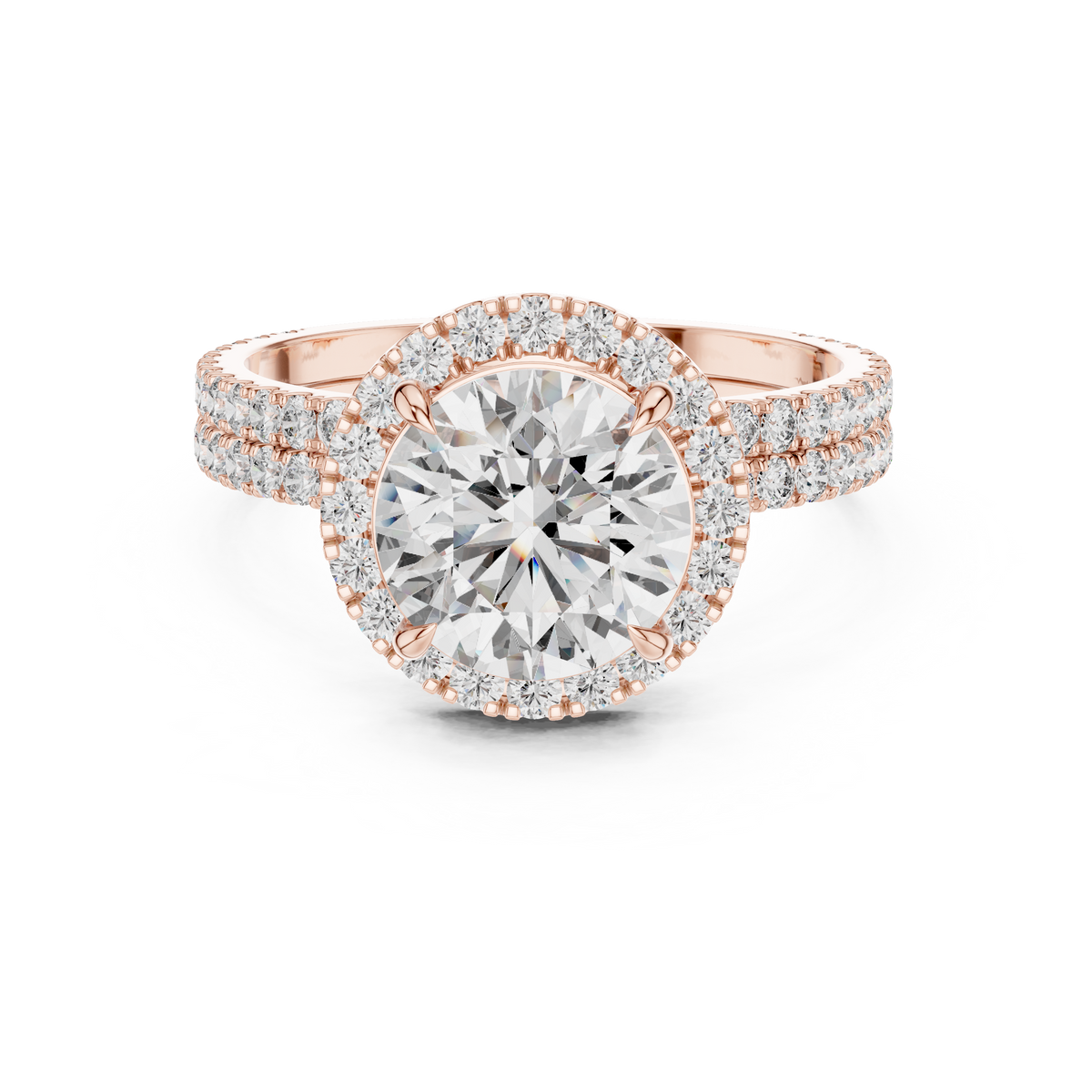 2 CT Round Halo Lab Grown Diamond Engagement Ring in rose gold — front view by Luzora Jewels