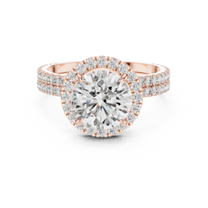 2 CT Round Halo Lab Grown Diamond Engagement Ring in rose gold — front view by Luzora Jewels