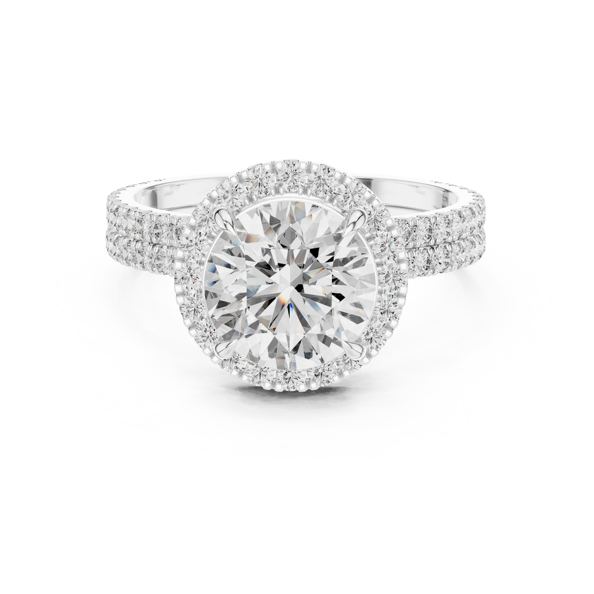 2 CT Round Halo Lab Grown Diamond Engagement Ring in white gold — front view by Luzora Jewels