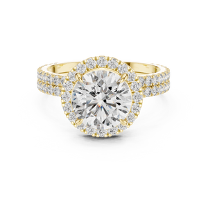 2 CT Round Halo Lab Grown Diamond Engagement Ring in yellow gold — front view by Luzora Jewels