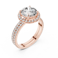2 CT Round Halo Lab Grown Diamond Engagement Ring in rose gold — angled view by Luzora Jewels