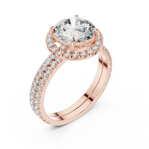 2 CT Round Halo Lab Grown Diamond Engagement Ring in rose gold — angled view by Luzora Jewels